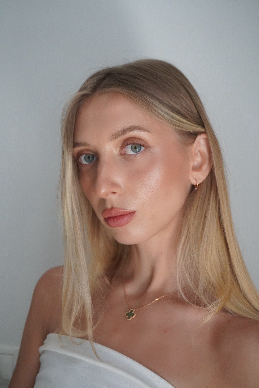 Client with soft, glowing makeup